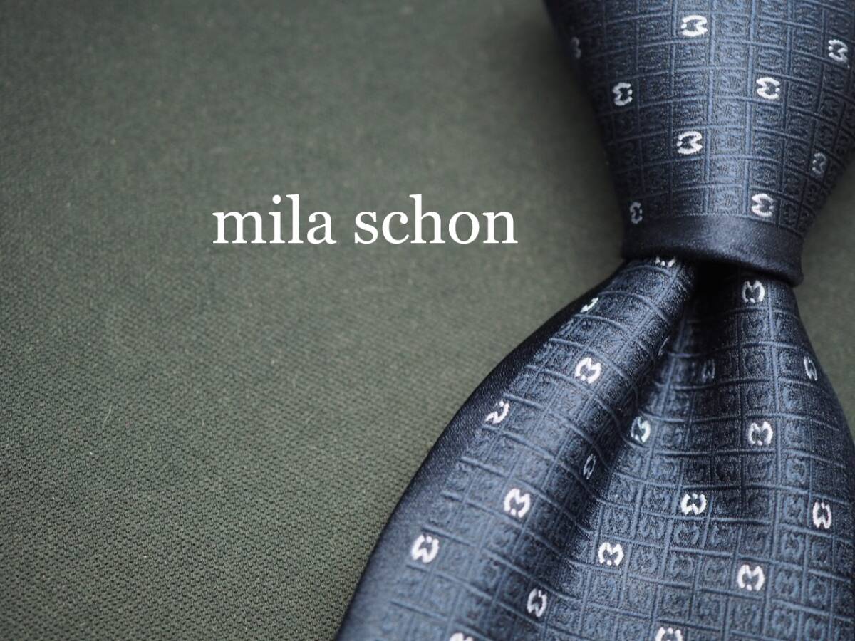 美品【Mila Schon ミラショーン】 G1820 ネイビー系 SILK ブランド ネクタイ 古着 良品 転売 仕入拍卖