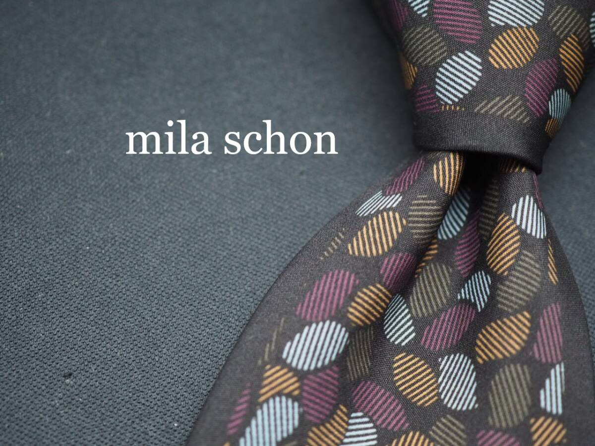 美品【Mila Schon ミラショーン】 G1821 ブラック系 SILK ブランド ネクタイ 古着 良品 転売 仕入拍卖