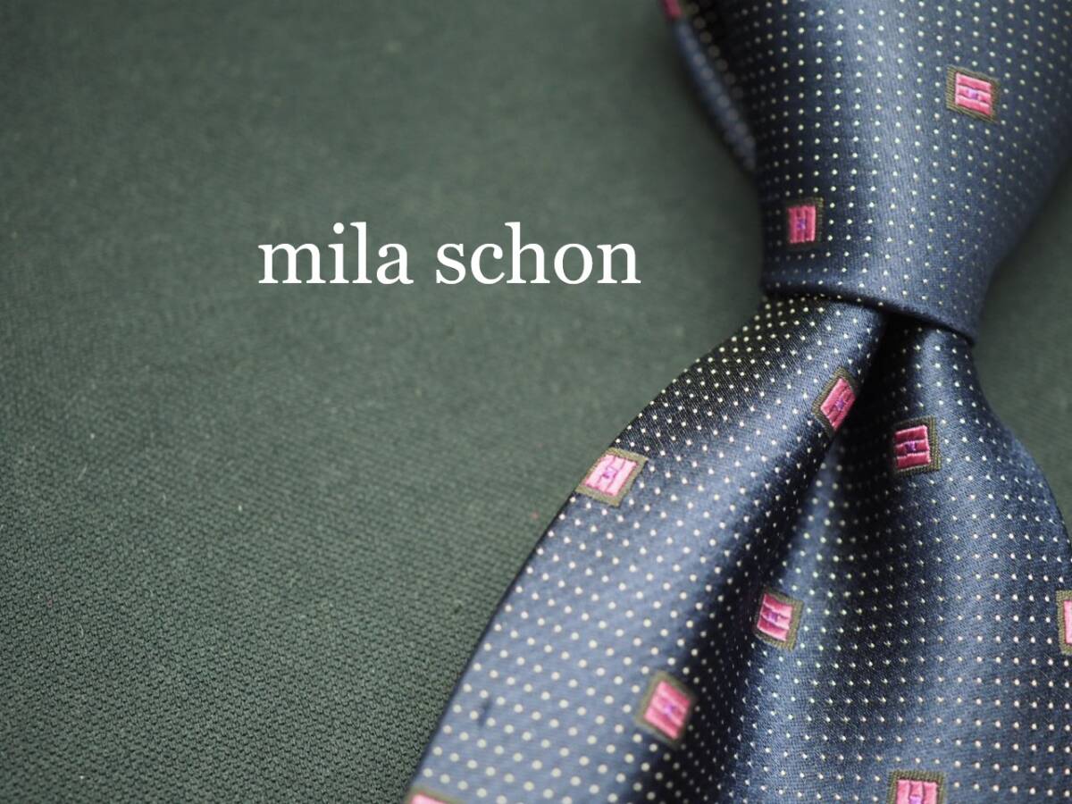 美品【Mila Schon ミラショーン】 G1823 ネイビー系 SILK ブランド ネクタイ 古着 良品 転売 仕入拍卖