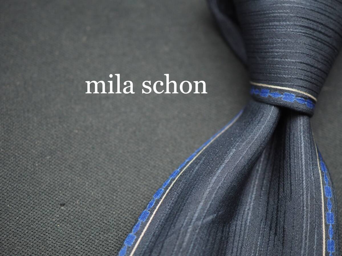 美品【Mila Schon ミラショーン】 G1833 ITALY ネイビー系 SILK ブランド ネクタイ 古着 良品 転売 仕入拍卖