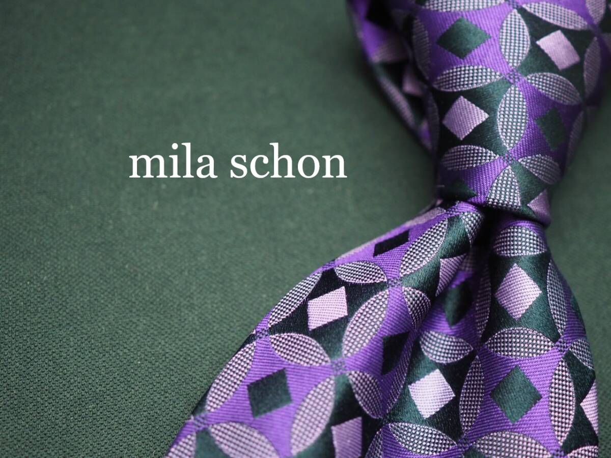 美品【Mila Schon ミラショーン】 G1834 パープル系 SILK ブランド ネクタイ 古着 良品 転売 仕入拍卖
