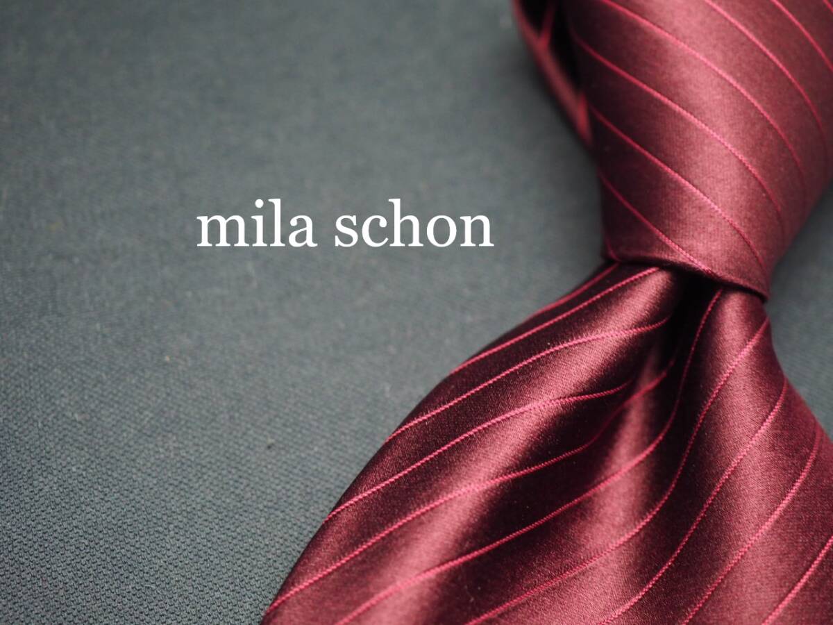 美品【Mila Schon ミラショーン】 G1860 ワイン系 SILK ブランド ネクタイ 古着 良品 転売 仕入拍卖