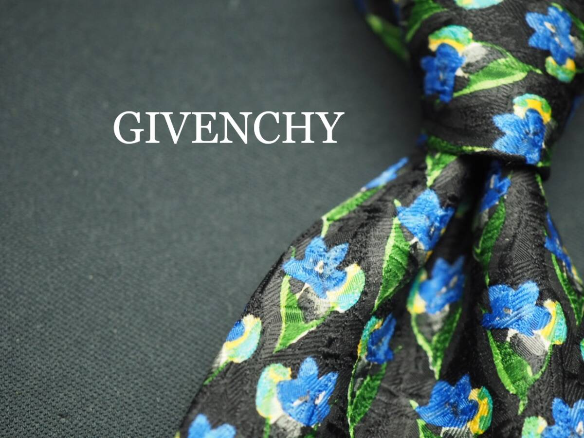 美品【GIVENCHY ジバンシイ】 G1871 ブラック系 花 SILK ブランド ネクタイ 古着 良品 転売 仕入拍卖