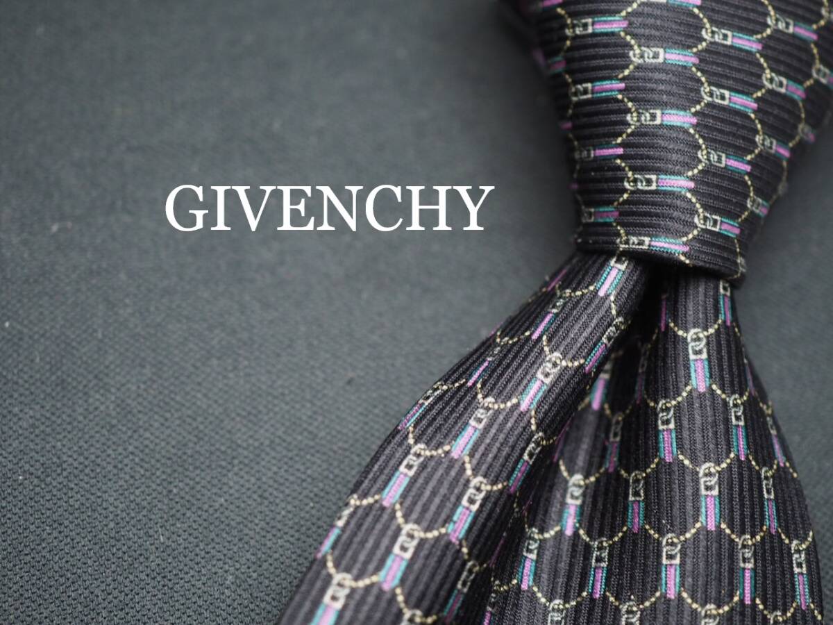美品【GIVENCHY ジバンシイ】 G1886 ブラック系 SILK ブランド ネクタイ 古着 良品 転売 仕入拍卖