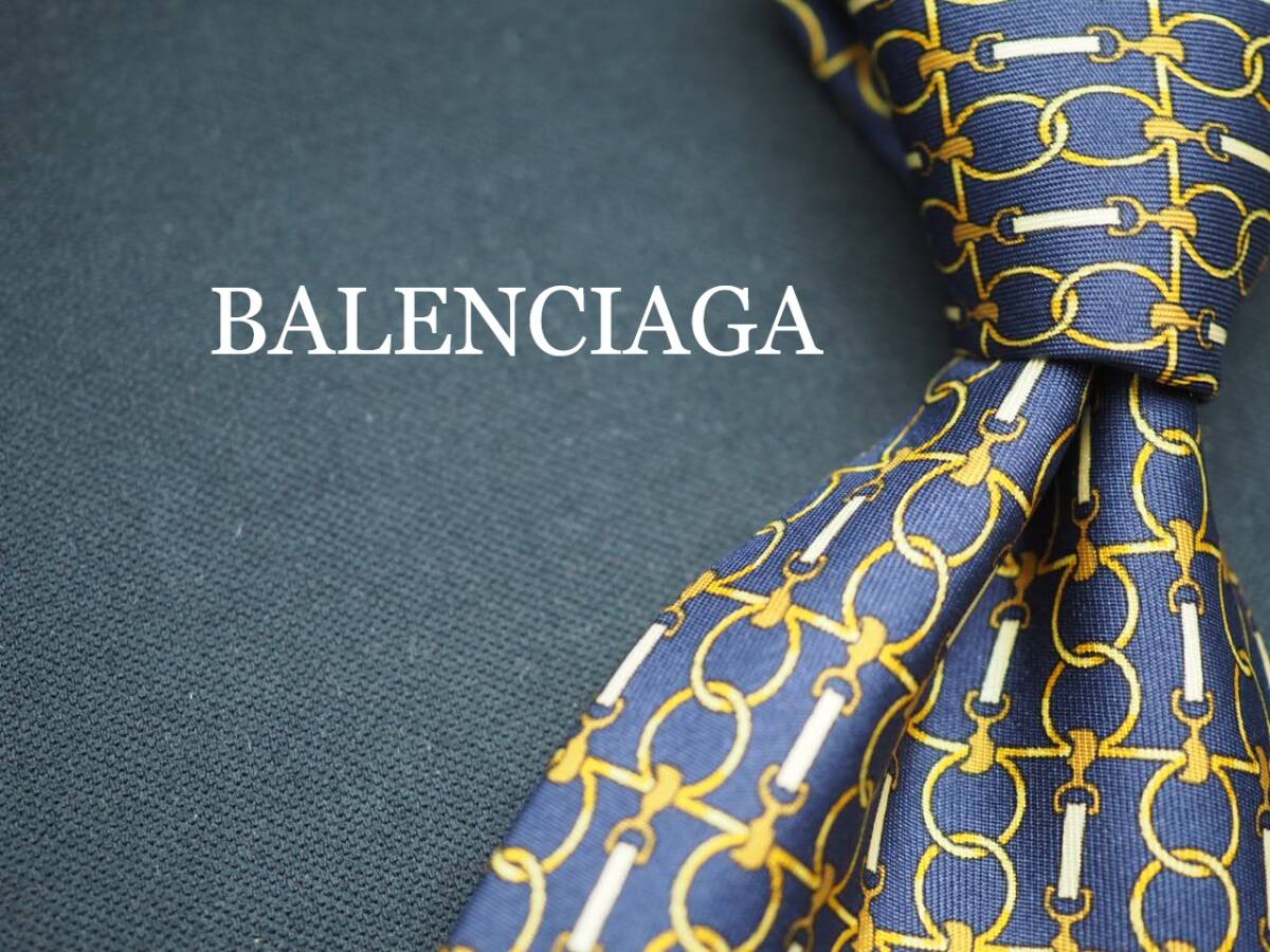 美品【BALENCIAGA バレンシアガ】 G1918 ネイビー系 SILK ブランド ネクタイ 古着 良品 転売 仕入拍卖