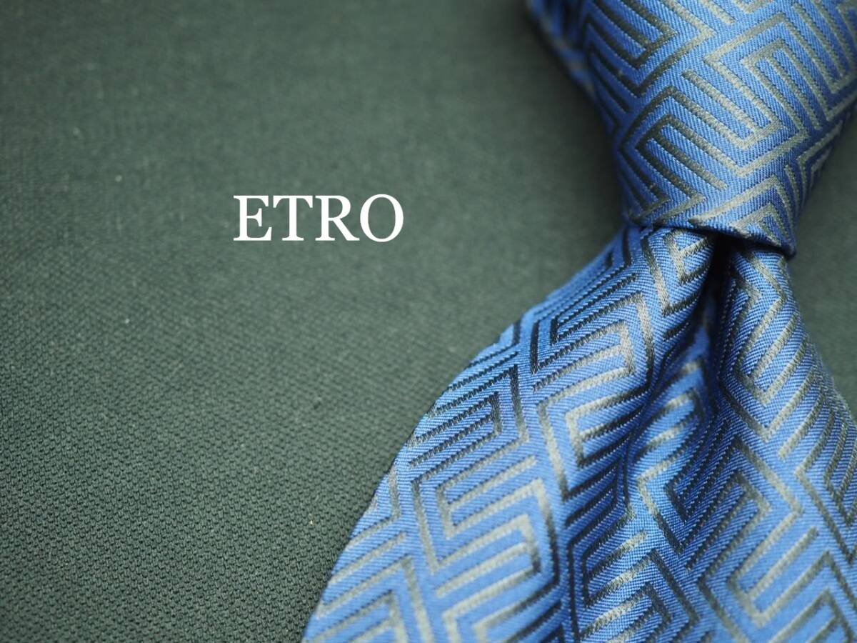 美品【ETRO エトロ】 G2205 ブルーグレー系 SILK ブランド ネクタイ 古着 良品 転売 仕入拍卖