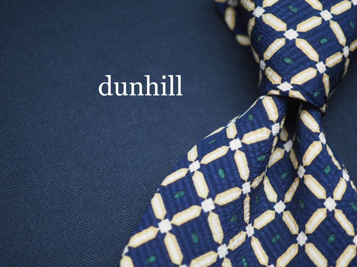 美品【dunhill ダンヒル】 G2397 ネイビー 黄系 SILK ブランド ネクタイ 古着 良品 転売 仕入拍卖