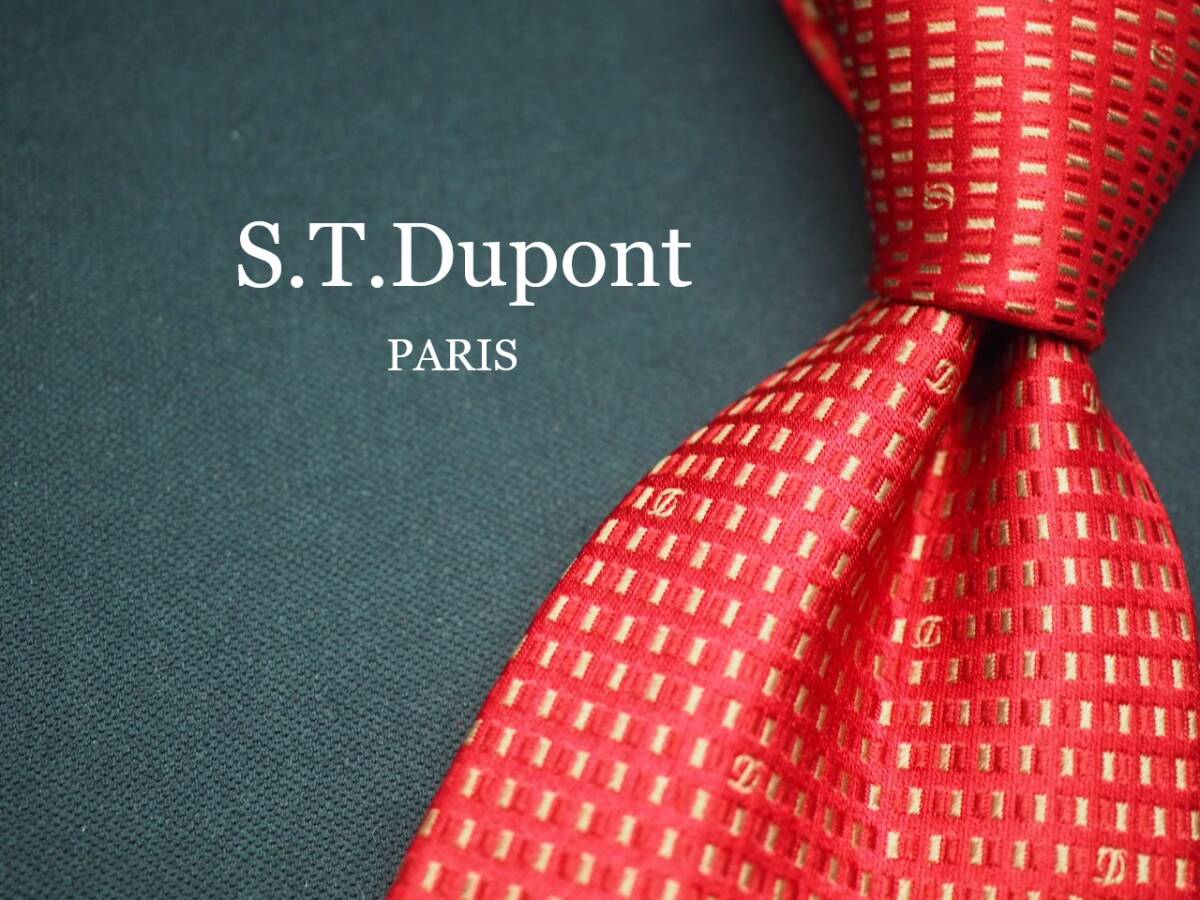 美品【S.T.Dupont デュポン】 G2420 ロゴ 赤 SILK ブランド ネクタイ 古着 良品 転売 仕入拍卖