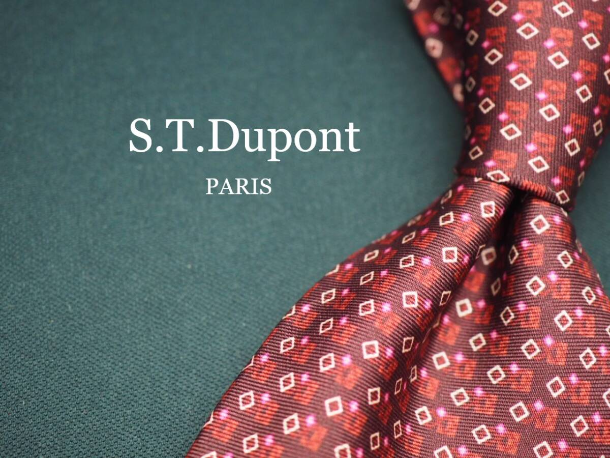 美品【S.T.Dupont デュポン】 G2434 ワイン系 SILK ブランド ネクタイ 古着 良品 転売 仕入拍卖