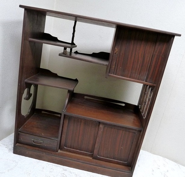 (☆)木製 小ぶり 茶箪笥 飾り棚 高さ80㎝ 昭和レトロ 日本 古い家具 旧家蔵出し品 アンティーク キャビネット拍卖