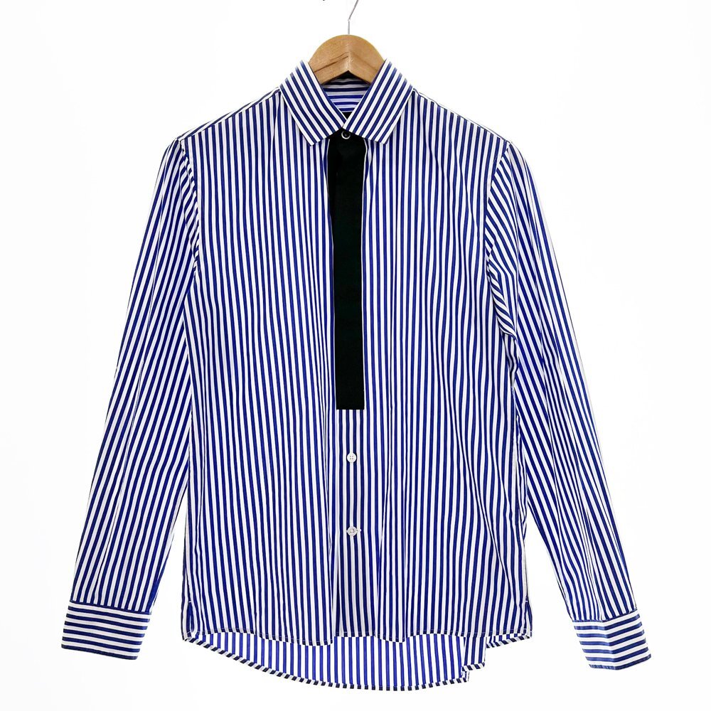 ●KNOTT ノット TOMORROWLAND トゥモローランド 長袖ストライプ ドレスシャツ メンズ1 ブルー×ホワイト×グリーン57-01-4401001 1AA/94073拍卖