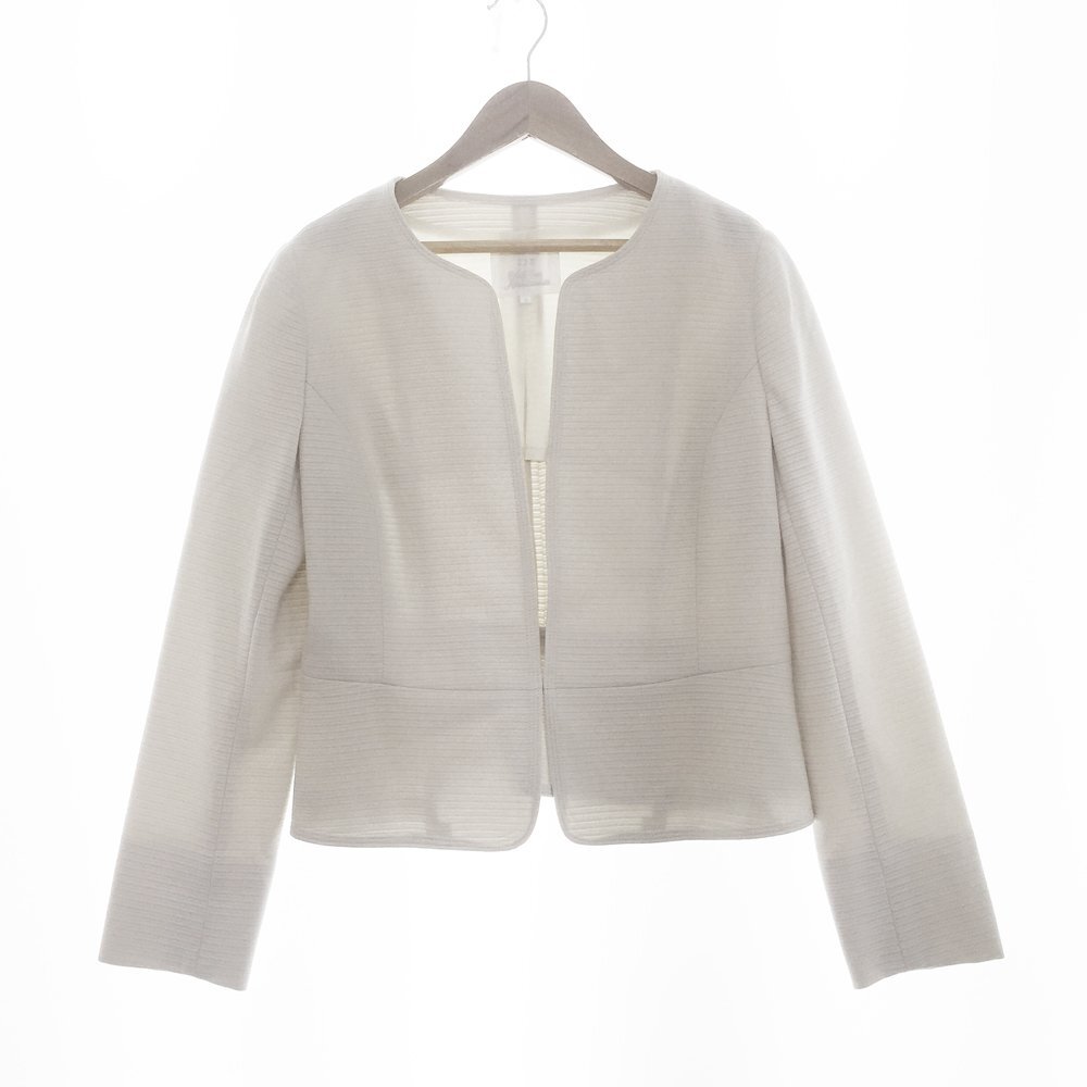 ★超美品 23区 vingt trois arrondissements 長袖 ノーカラージャケット サイズ38 レディース アイボリー オフホワイト アウター 2BA/94057拍卖