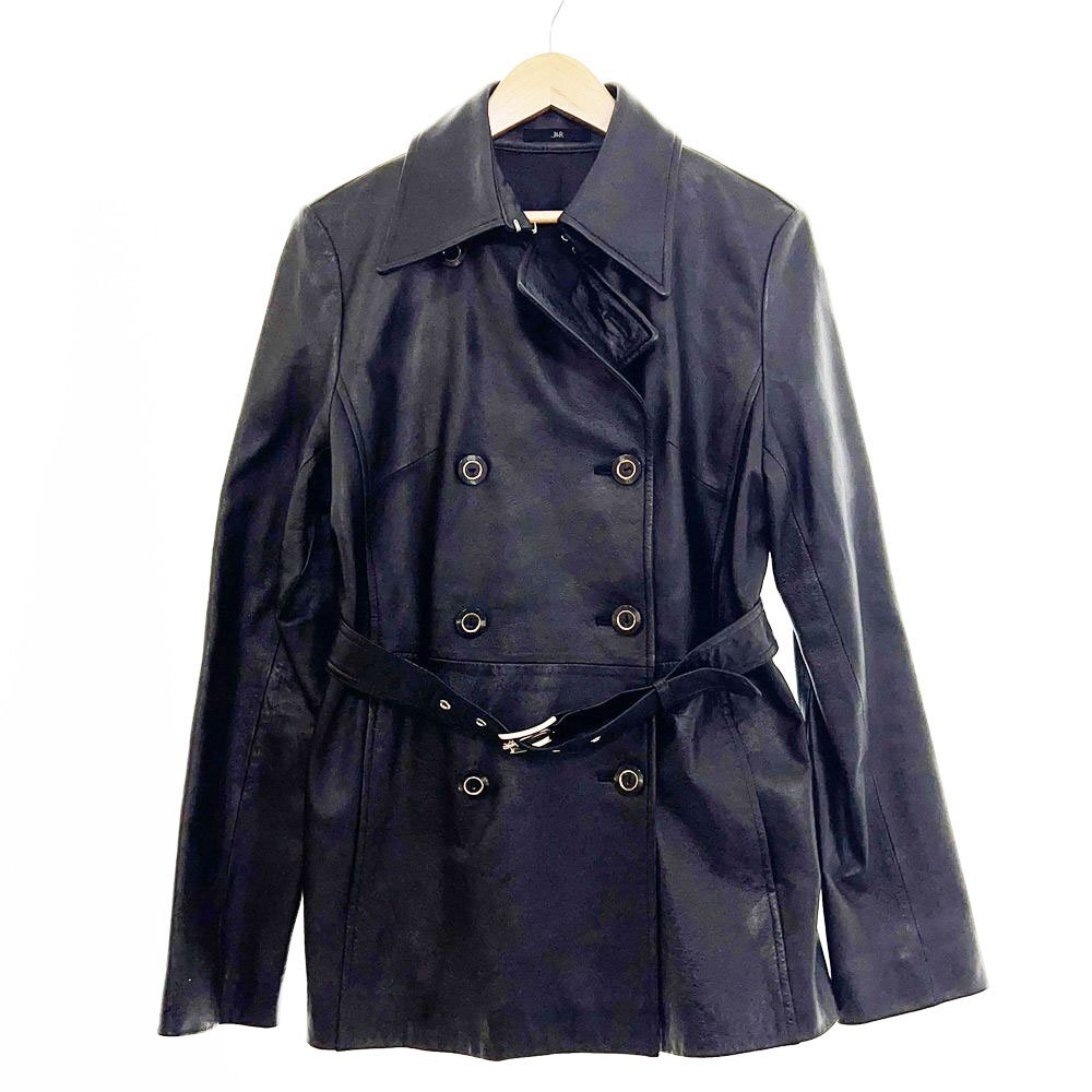 ★J&R ジェイアンドアール 長袖 ラムレザー ダブルボタンジャケット サイズS レディース ブラック アウター ブルゾン RSJ-5105-B 2BB/94112拍卖