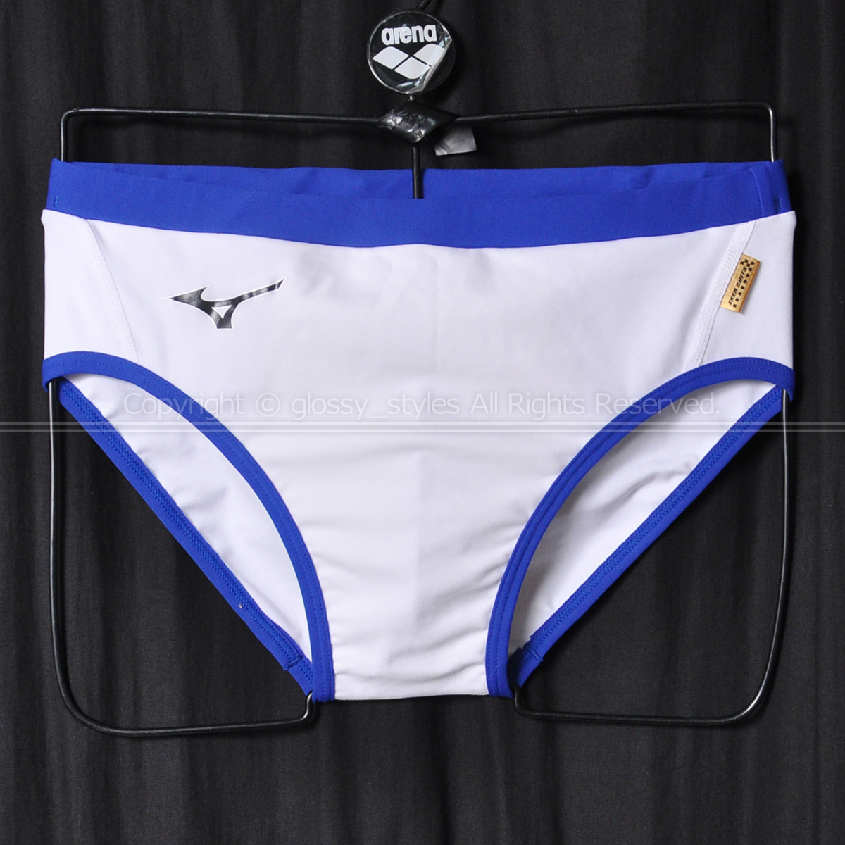 K2046-07■美品 mizuno ミズノ 別注 エクサースーツ スーパーショート練習用水着 メンズビキニタイプ N2JQ1053 ホワイト×ブルー XL拍卖