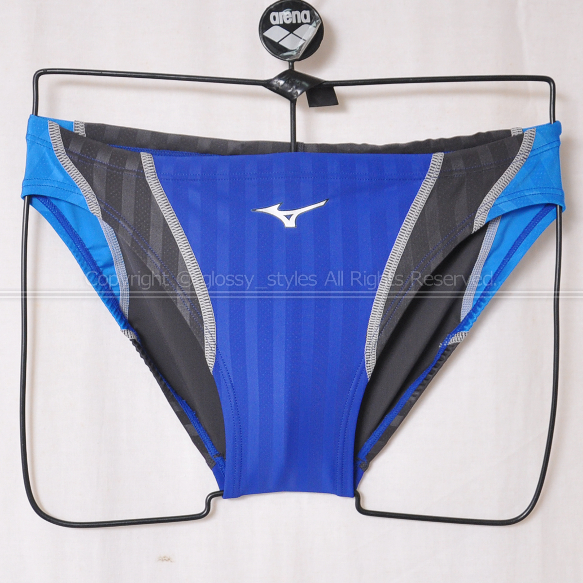 K2046-05■美品 特大 mizuno ミズノ 別注 ストリームアクセラ 競パン メンズ競泳水着 Vパン N2JQ6013 ブルー×グレイ×ライトブルー 2XL拍卖