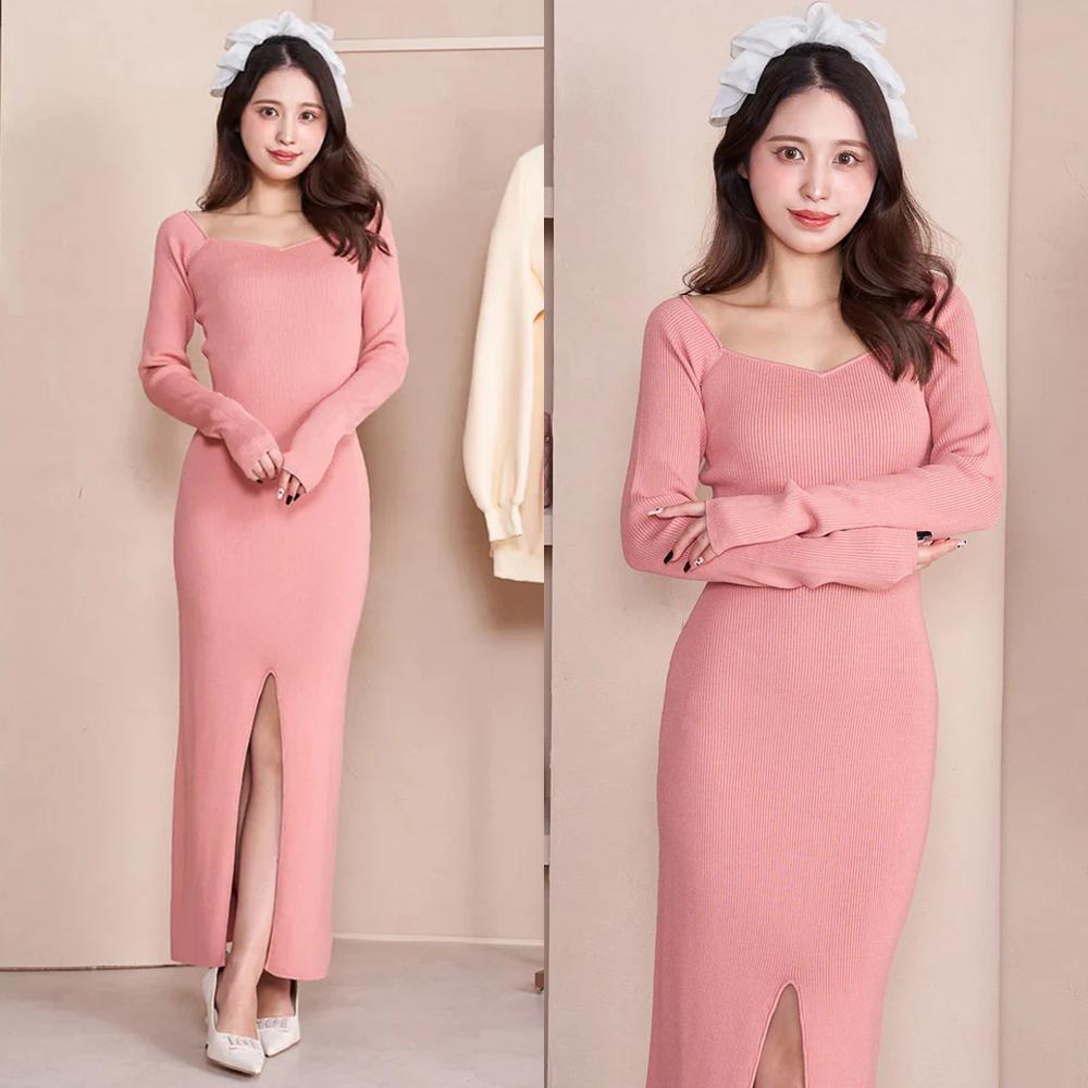 Darich ダーリッチ スリットリブニットワンピース ピンク拍卖