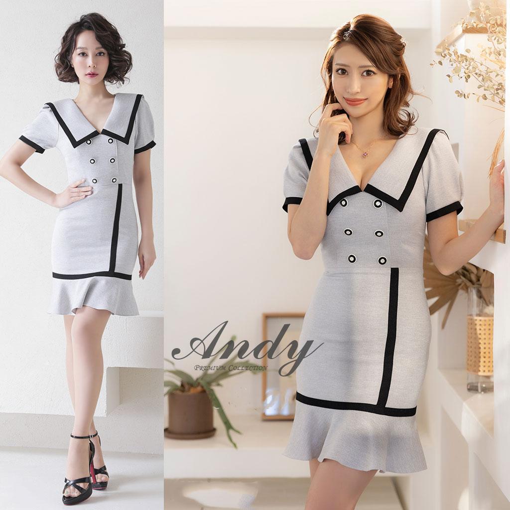 Andy アンディ セーラーカラー パイピング 裾フリル ミニキャバドレス拍卖