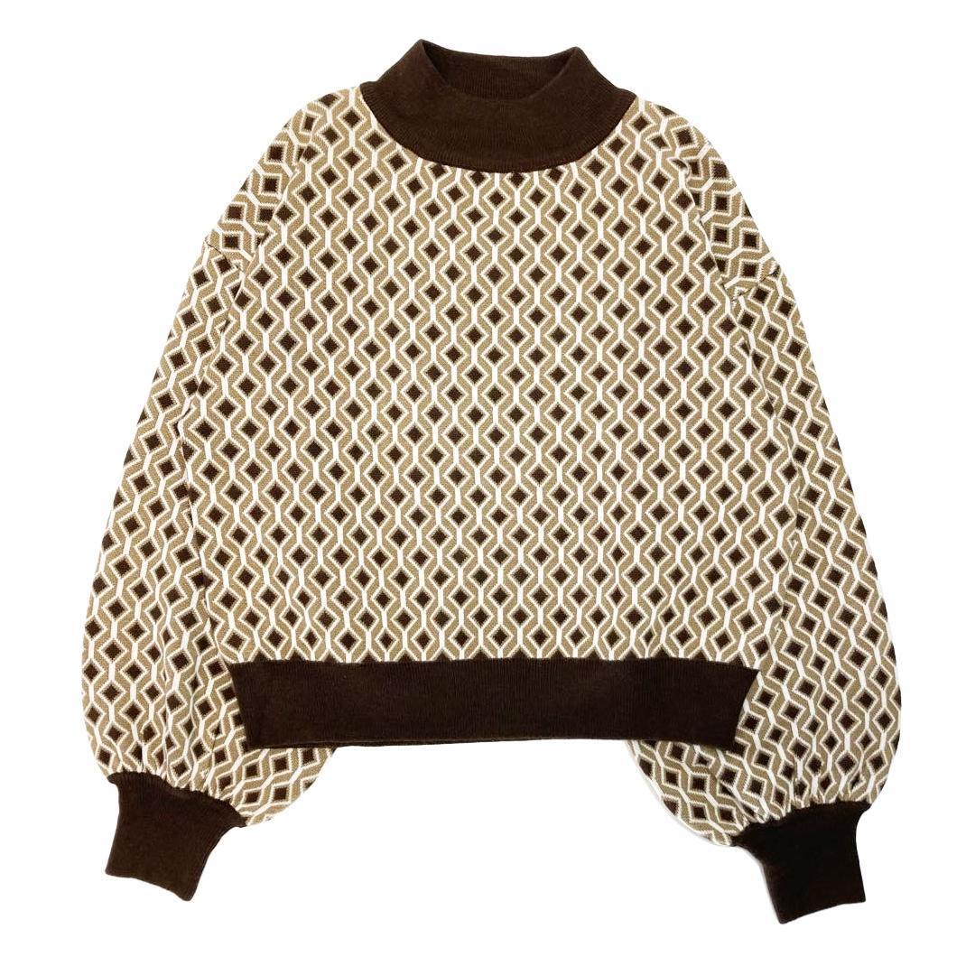 MURUA ムルーア ジオメトリックニットプルオーバー ブラウン拍卖