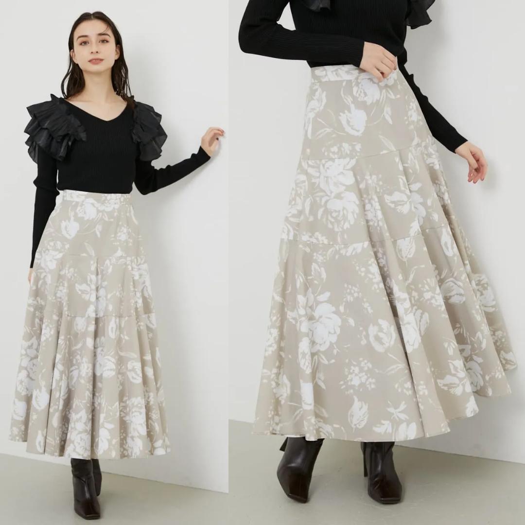 rienda リエンダ サーキュラーティアードJ/Wフレアスカート ベージュ拍卖