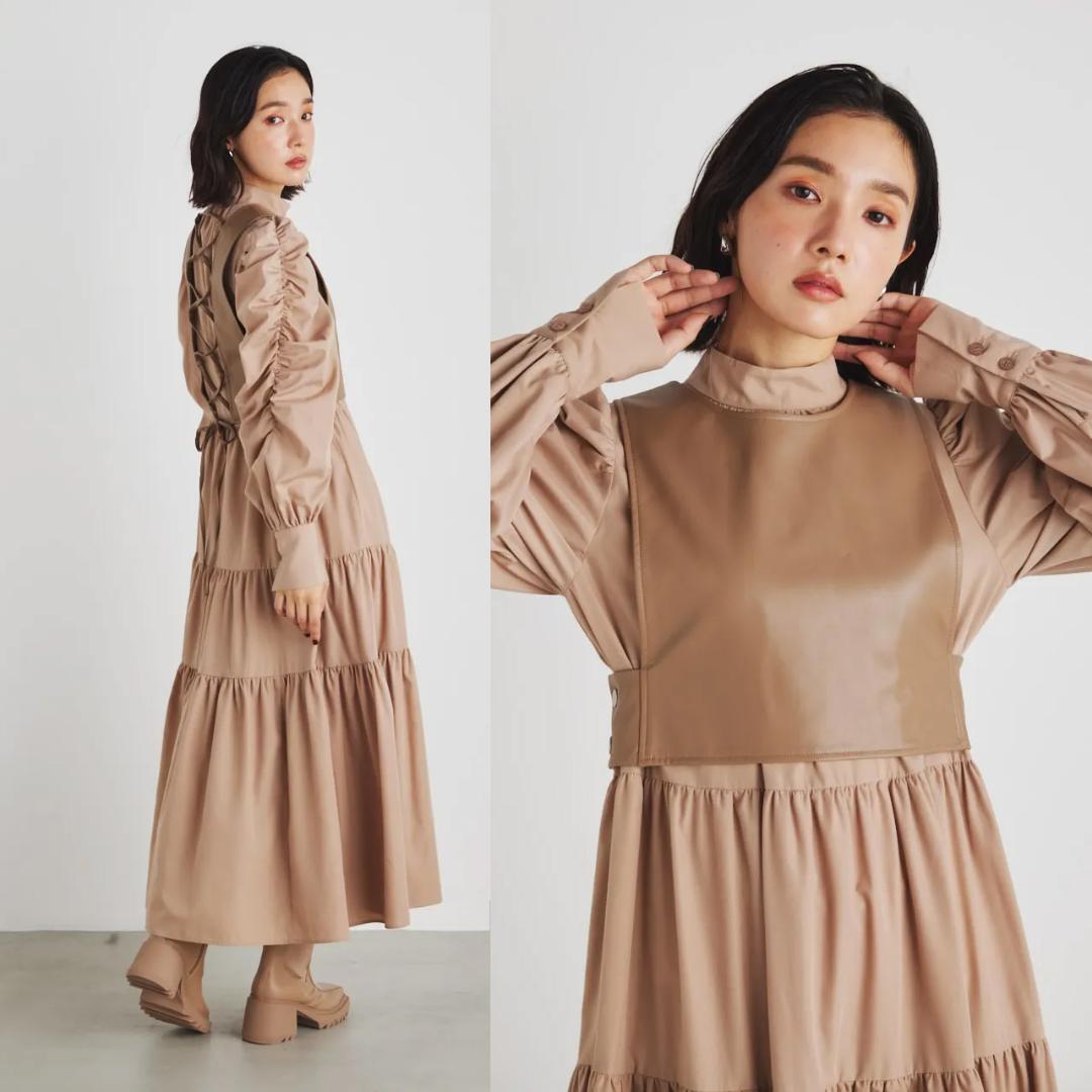 rienda リエンダ フェイクレザーベストSET シャツワンピース拍卖