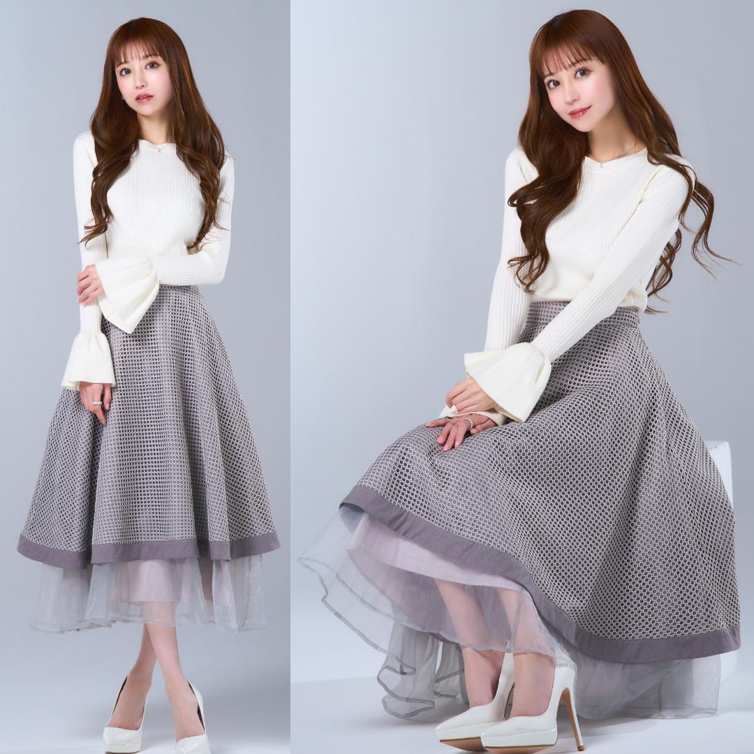 EmiriaWiz エミリアウィズ Luxury organdy flare skirt ラグジュアリーオーガンジーフレアスカート グレー Mサイズ拍卖