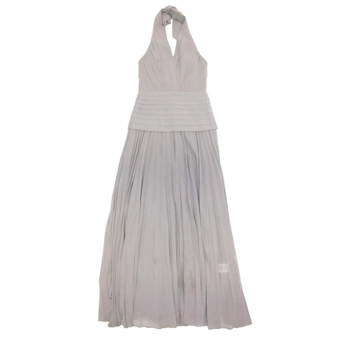 ホルターネック シフォンプリーツロングドレス グレー拍卖
