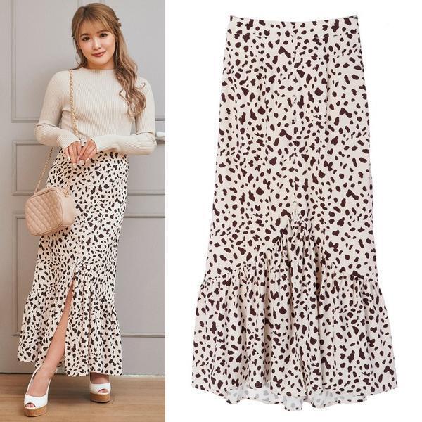 DURAS デュラス ダルメシアン柄マーメイドスカート ベージュ拍卖