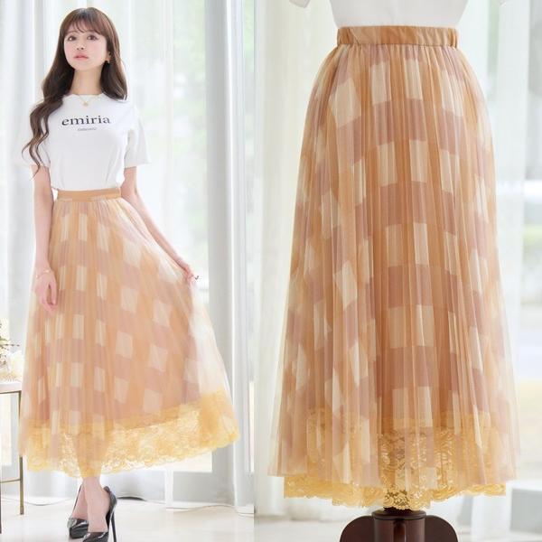 EmiriaWiz エミリアウィズ Tulle check skirt チュールチェックスカート オレンジ拍卖