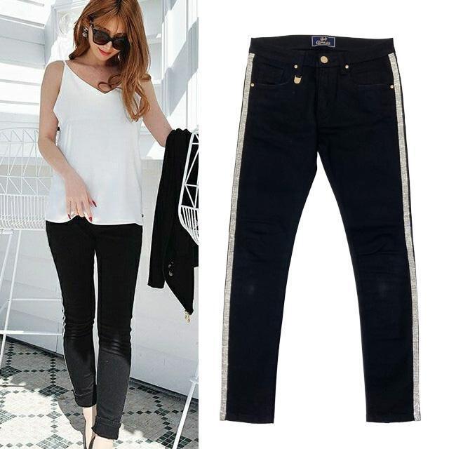 Rady レディー サイドラインスキニーデニムパンツ ブラック ビジュー拍卖