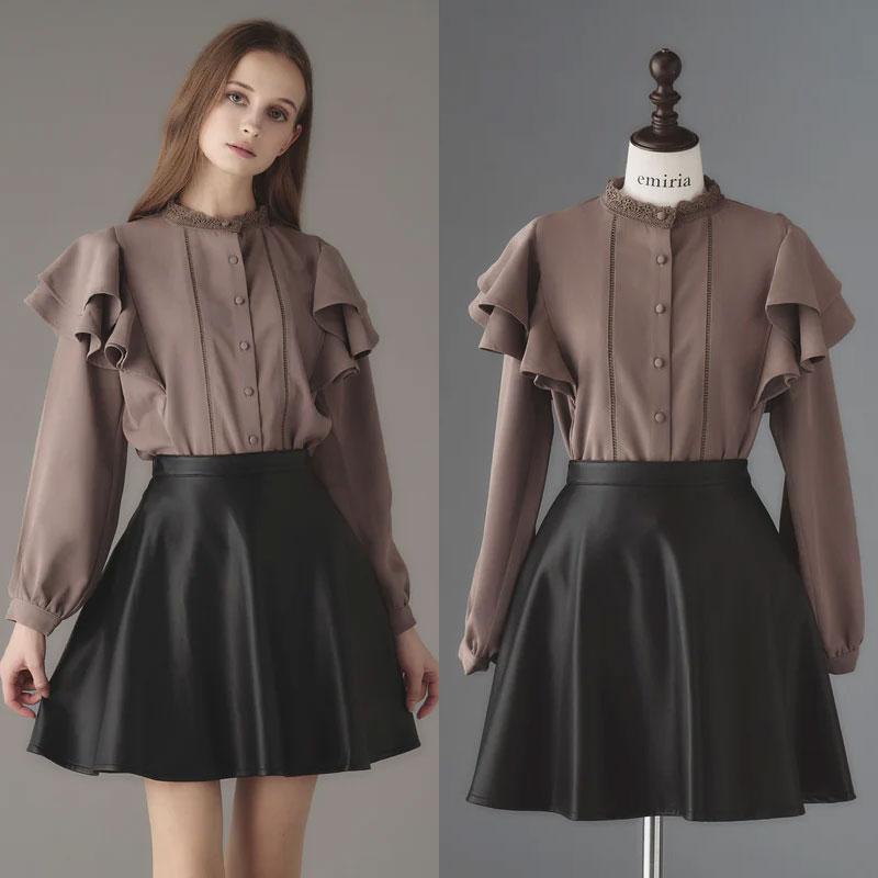 EmiriaWiz エミリアウィズ Petal like frill blouse ペタルライク フリルブラウス ブラウン拍卖