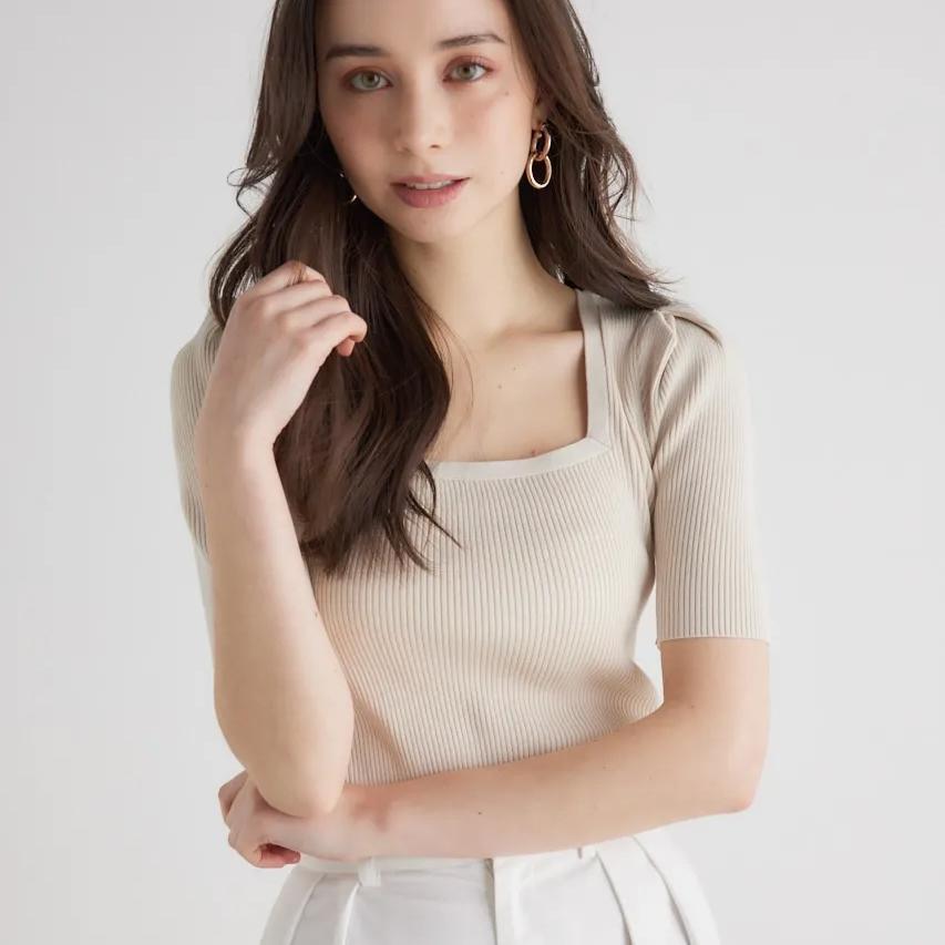 rienda リエンダ スクエアネック ウォッシャブルニットトップ拍卖