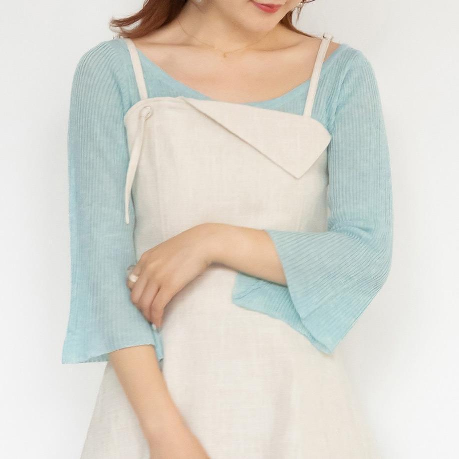 RANDA ランダ 七分袖シアーニット ブルー拍卖