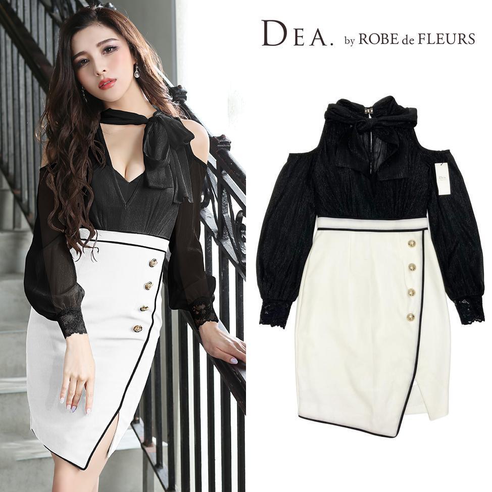 DEA. by ROBE de FLEURS ディア バイ ローブドフルール ラメシフォン×バイカラー切替タイトドレス DE1885拍卖