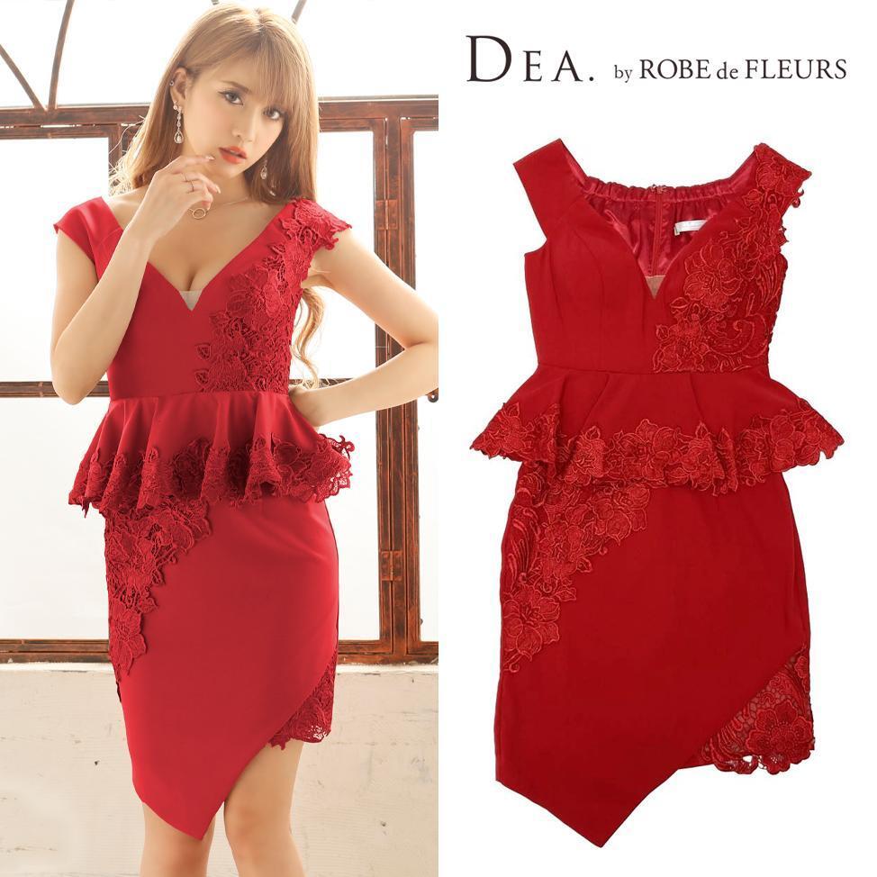 DEA. by ROBE de FLEURS ディア バイ ローブドフルール フラワーレース×ペプラムタイトミニキャバドレス DE1540拍卖