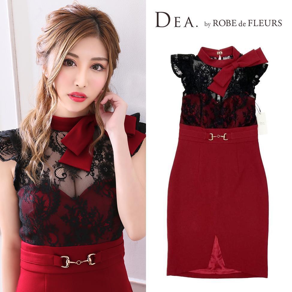 DEA. by ROBE de FLEURS ディア バイ ローブドフルール リボンネック×レース切替タイトミニドレス DE1608拍卖