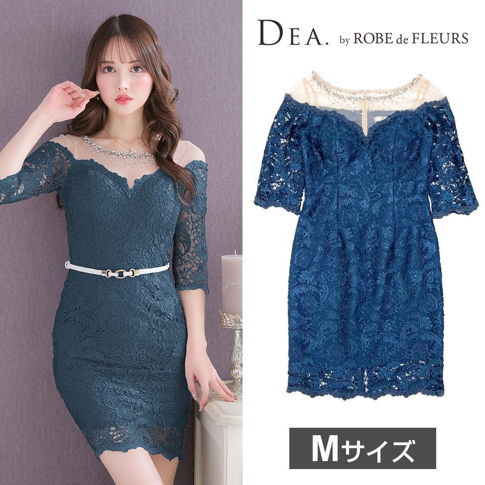 DEA. by ROBE de FLEURS ディア バイ ローブドフルール ビジューチュールx総レースタイトミニキャバドレス DE2371 ティールブルー M拍卖