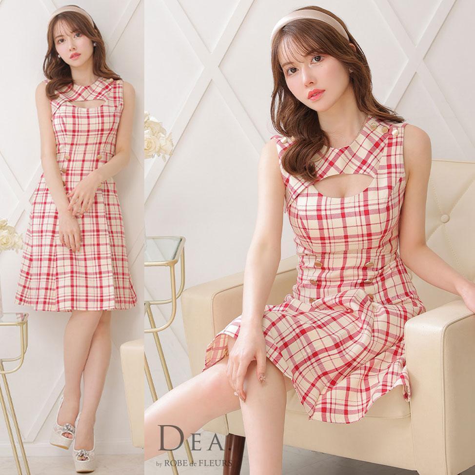 DEA. by ROBE de FLEURS ディア バイ ローブドフルール レトロ風チェックキャバドレス レッド拍卖
