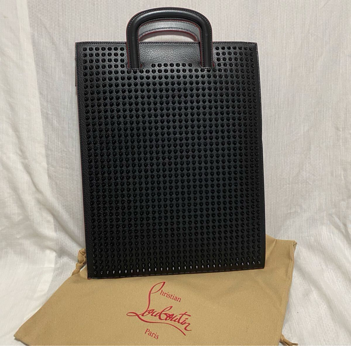極美品 本物 正規品 クリスチャンルブタン レザー トートバッグ クラッチバッグ トリックトラック 黒 スタッズ拍卖
