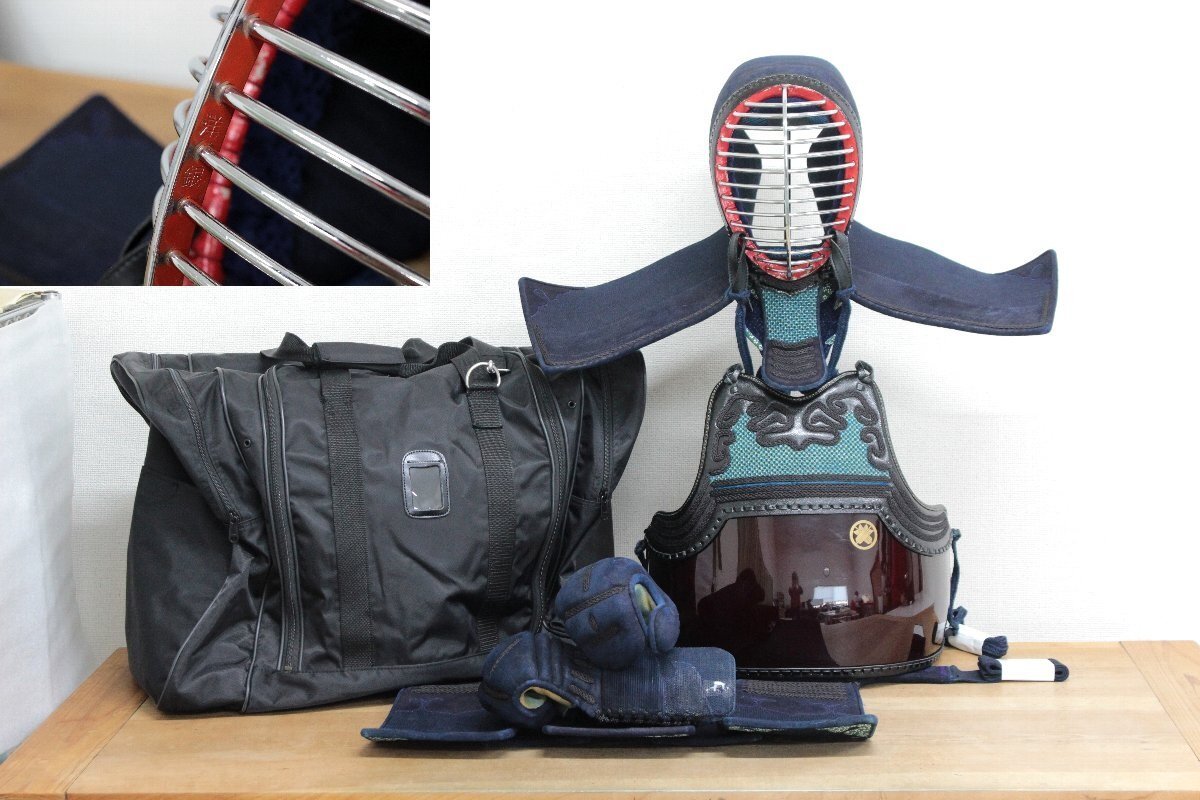 t0962◇防具一式◆本革・変わり竹胴◆高校・一般160-165cmくらい◆つむじ65.7cm◆2.5mmミシン刺◆洋銀◆上級者・曲がり癖◆剣道拍卖