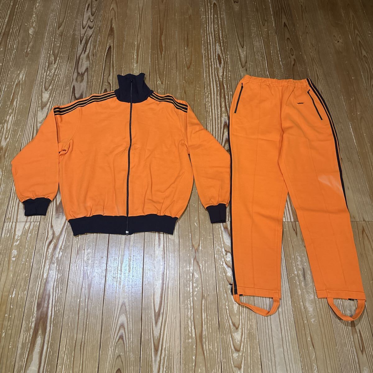 adidas アディダス ジャージ ヴィンテージ セットアップ トラックジャケット 上下 オレンジ/ブラック 80年代 5 W.GERMANYタグ 色焼け有り拍卖
