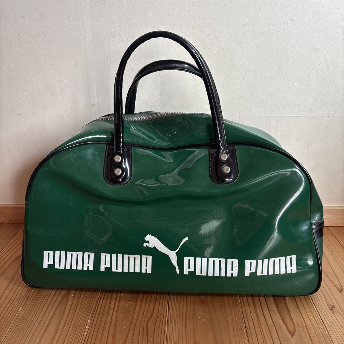 プーマ PUMA ボストンバッグ ヴィンテージ エナメル 長期保管品 カバン スポーツ グリーン/ホワイト拍卖