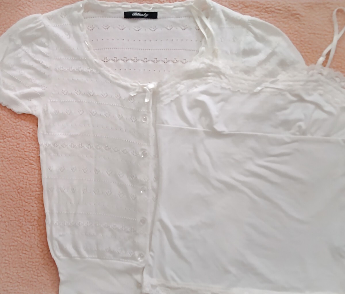 イング カーディガン キャミソール ブランドサイズ38 Mサイズ INGNI ニット 透かし編み ホワイト アイボリー拍卖