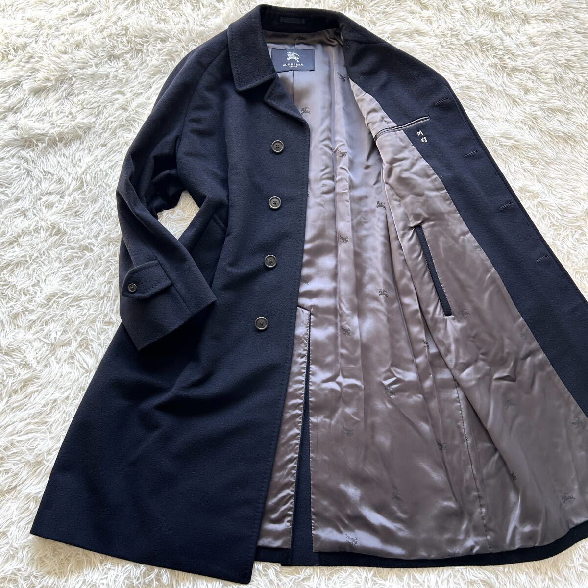 【極美品 希少カシミヤ100%】BURBERRY LONDON バーバリー ロンドン ステンカラーコート ロングコート マキシ丈 ネイビー 紺 M相当拍卖