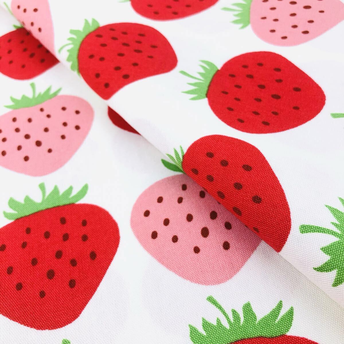 1m 大きないちご コットン オックス 生地 はぎれ 110×100 可愛いいちご イチゴ拍卖