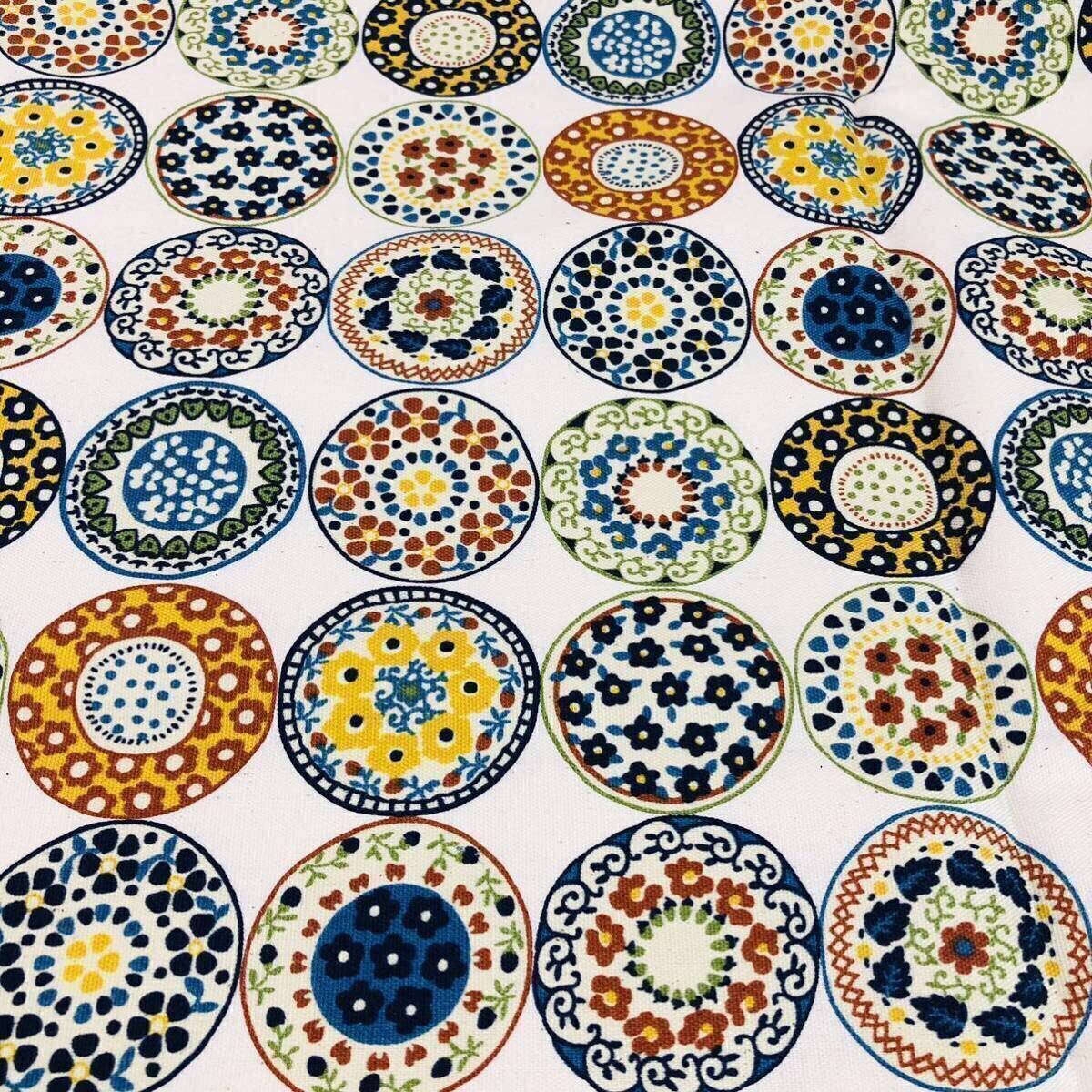 32cm 日本製 オックス ポーリッシュポタリー ポーランドのお皿柄 綿 110×32 はぎれ 生地 布 北欧拍卖