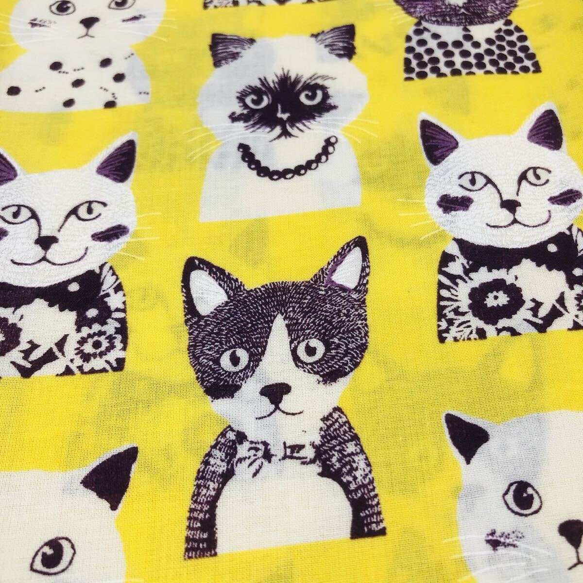 48cm はぎれ コットン ローン 生地 はぎれ 生成り 108×48 イエロー 猫 猫柄 イエロー 日本製 HOKKOH拍卖