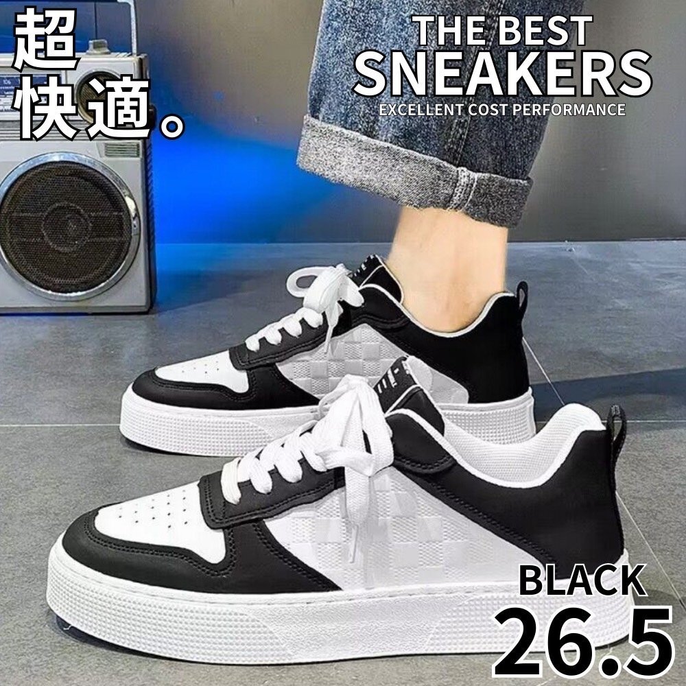 スニーカー メンズ カジュアル シューズ 防水 ワークシューズ おしゃれ ランニング ウォーキング 通気性 ブラック 26.5拍卖