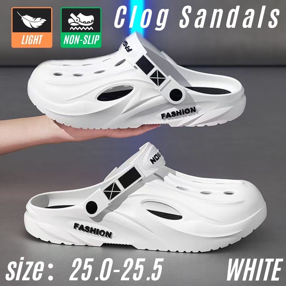 2WAYサンダル メンズ クロッグサンダル サボサンダル 軽量 つっかけ 前閉じ スポーツサンダル ホワイト 25.0-25.5拍卖