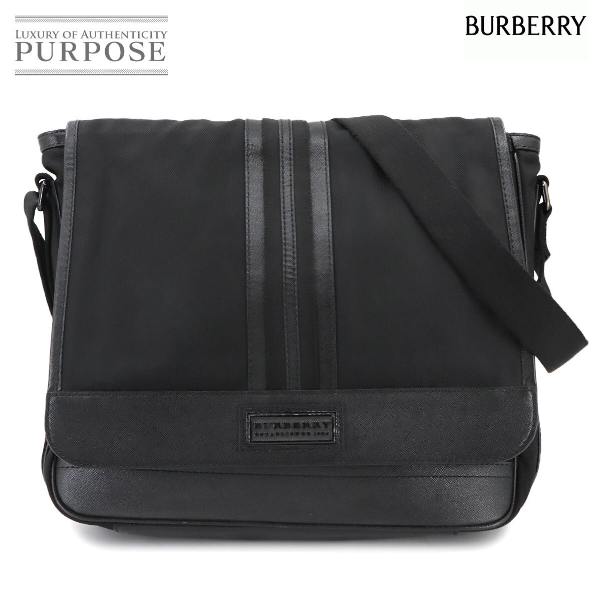新品同様 バーバリー BURBERRY メッセンジャー ショルダー バッグ キャンバス レザー ブラック Shoulder Bag 90299663拍卖