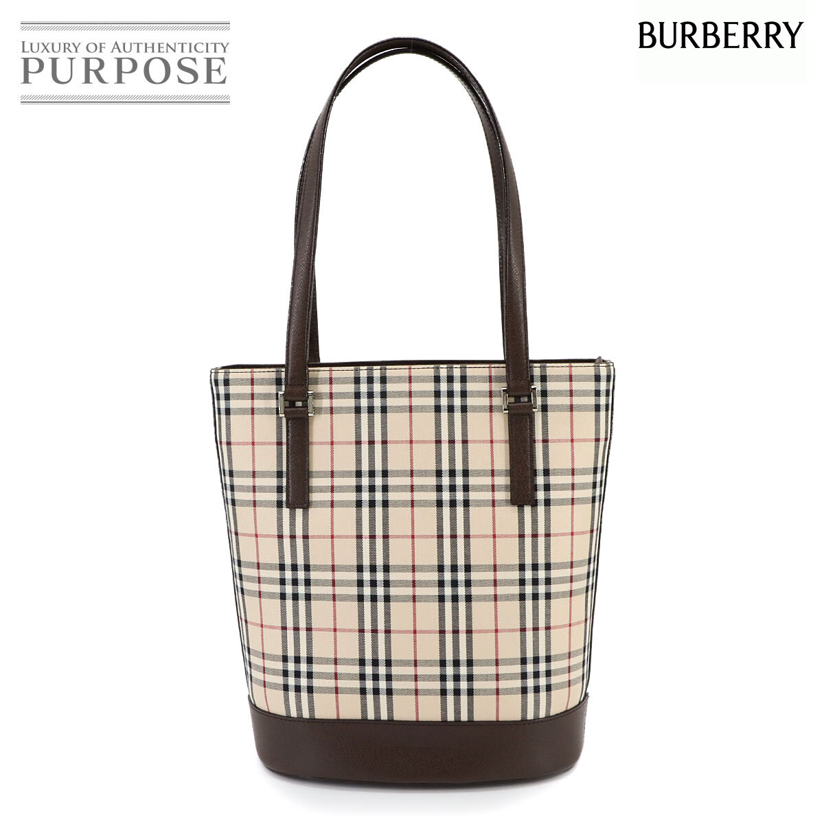 未使用 展示品 バーバリー BURBERRY ノバチェック トート バッグ キャンバス レザー ベージュ ブラウン シルバー 金具 90299413拍卖